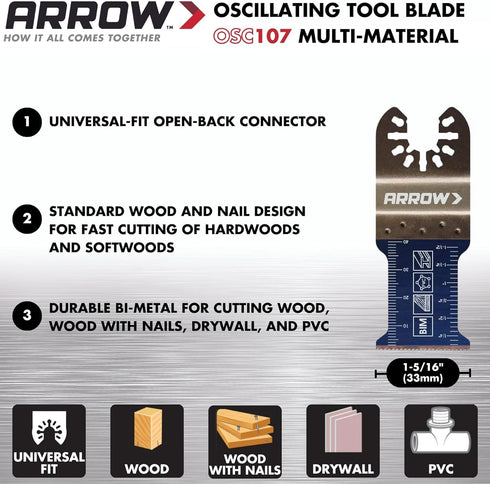 Arrow OSCELEC1-EK 4-Piece Oscillating Tool Accessory Kit for Drywall, PVC, Wood, Includes 2 Japanese Tooth Blades, 1 Standard Blade and 1 Titanium...