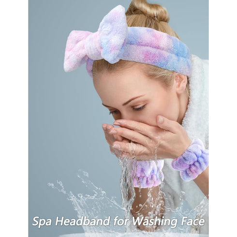 VELSCRUN 6 Pack Spa Headband, Makeup Headband, Face Wash Headband, Skincare Headbands, Multicolour Purple Sponge Hair Band Bow Tie Spa Headband fo...