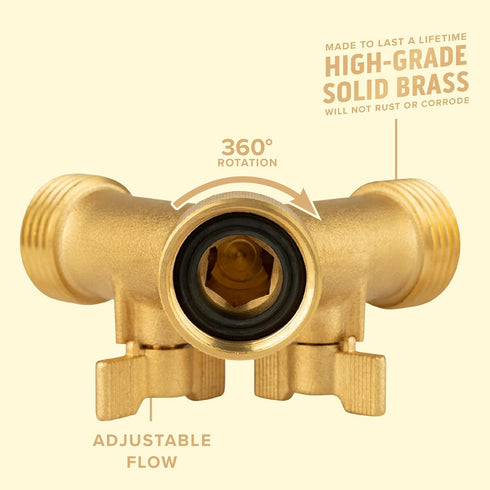 INNAV8 Garden Hose Splitter 2 Way Heavy Duty - SOLID BRASS Hose Splitter Features Easy to Open Valves - Garden Hose Y Splitter for Outdoor Faucet ...
