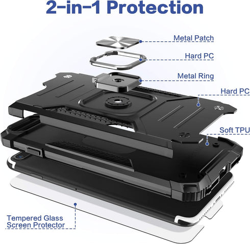 for iPhone 8 Plus Case with Screen Protector,Shock Absorption Drop Test Cover with Car Mount Kickstand Lightweight Protective Phone Case for iPhon...