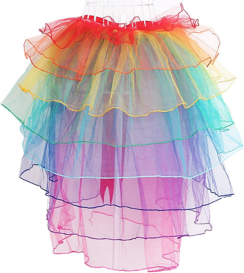 NHSUNRAY Women Girls Dancing Tutu Skirt Layered Organza Lace Rainbow Bustle Skirt Ruffle Tiered Clubwear,Multi-Color One Size with Adjustable Ribb...