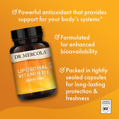 Dr. Mercola, Liposomal Vitamin D3 Dietary Supplement, 5,000 IU, 30 Servings (30 Capsules), Supports Heart and Immune Health, non GMO, Soy Free, Gl...