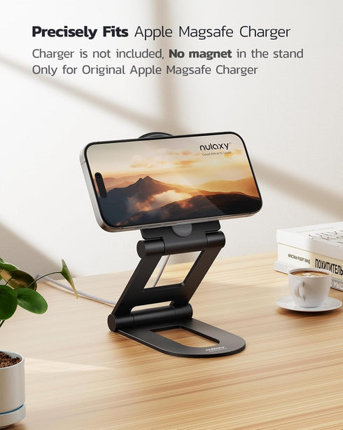 Nulaxy Dual Folding Phone Stand for MagSafe Charger (MagSafe Charger Not Included), Fully Adjustable Aluminum Magsafe Charging Desk Mount Holder, ...