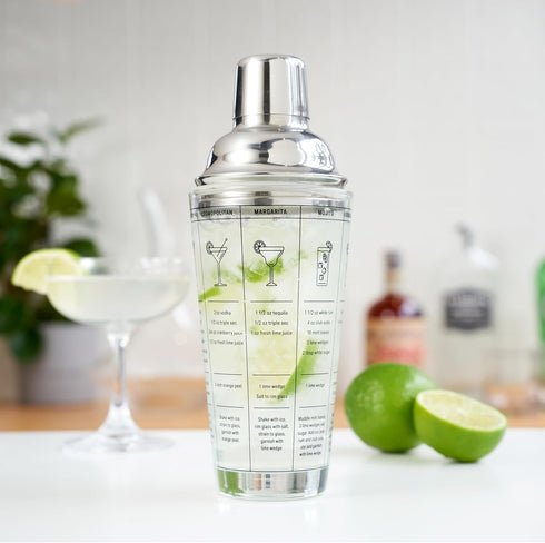 True Glass Cocktail Shaker with 7 Classic Recipes and Measurements for Cold Brew Cocktails, Home Bar Accessories, Bar Tools, Bartender Gifts, Host...