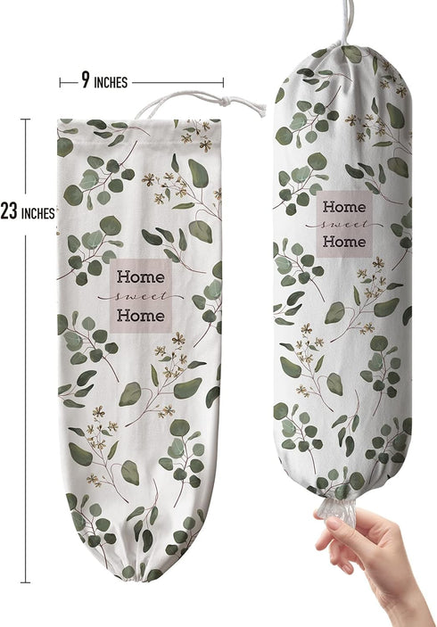 Hglian Grocery Bag Storage Dispenser,Eucalyptus Leaves Plastic Bag Holder,Garbage Shopping Trash Bags Carrier Organizer,Farmhouse Sweet Home Kitch...