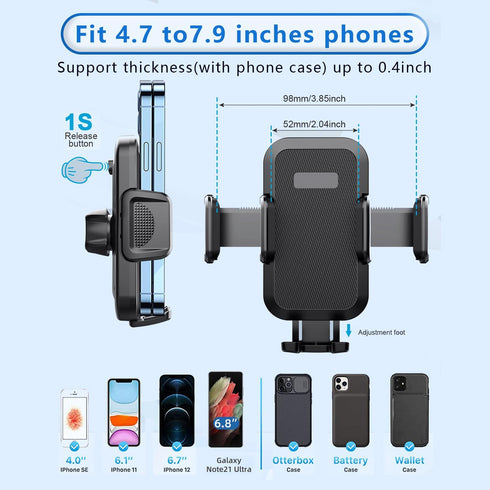 Pack-1 Car Cell Phone Holder, 360 Degrees Long Arm Dashboard Windshield Car Phone Holder, Universal Anti-Shake Smartphone Holder with Strong Sucti...