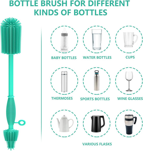 Bottle Brush and Straw Cleaner Set Silicone,Soft Baby Bottle Cleaner Brush,Bendable Straw Cleaning Brush,Long Handle Bottle Brushes for Cleaning (...