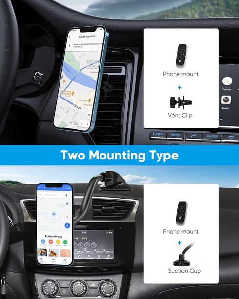Magnetic Car Charger Mount, Powerlot 15W Fast Wireless Car Charger with Strong Suction & 360° Rotation Windshield Dash Air Vent Mountable Phone Ho...