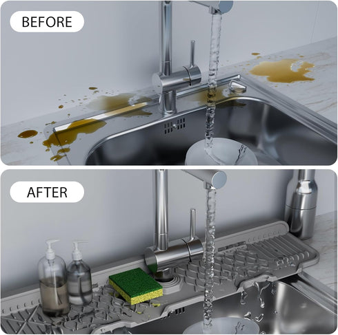 Kitchen Sink Splash Guard, Silicone Draining Mat Kitchen Faucet, 90° Foldable Design to Accommodate a Variety of Sink Countertops Gray(25* 5.9)...
