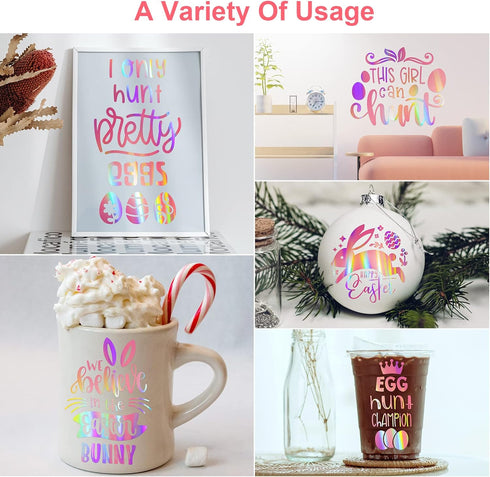 Rose Gold Holographic Vinyl - 12" X 6 ft Glossy Adhesive Permanent Vinyl for Crafts, Expressions, Cameo, Decal, Signs, Stickers - Rainbow...