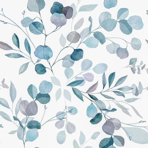 Blue Leaf Wallpaper Peel and Stick Vintage Leaf Contact Paper White Greenery Floral Wallpaper Waterproof Self-Adhesive Wall Covering for Bedroom C...