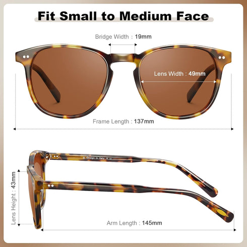 CARFIA Retro Polarized Sunglasses for Women Small and Medium Face UV Protection, Handcrafted Acetate Frame Sunnies CA5285...