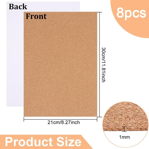 BENECREAT 8 Pack Self-Adhesive Cork Sheets 1mm Thick A4 Rectangle Insulation Cork Backing Sheets for Coaster, Wall Decoration, Wedding Party, DIY ...
