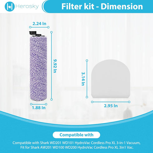 2 Brush and Filter kit for Shark WD101 HydroVac XL 3-in-1 Vacuum, Fit for Shark AW302 WD201 WD100 WD200 WD101 HydroVac Vacuum, Replace part WDFF1 ...