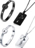 Hicarer 2 Sets Couple Heart Charm Lock Bracelet and Key Necklace Lock Matching Bangle Titanium Steel Couples Jewelry Set for Valentine's Day Weddi...