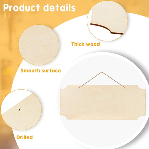 10 Pcs Unfinished Hanging Wood Sign 9. 8 x 3. 9 Inch Blank Wooden Signs Rectangle Plaque Wooden Slices Banners with Ropes for Painting Writing DIY...