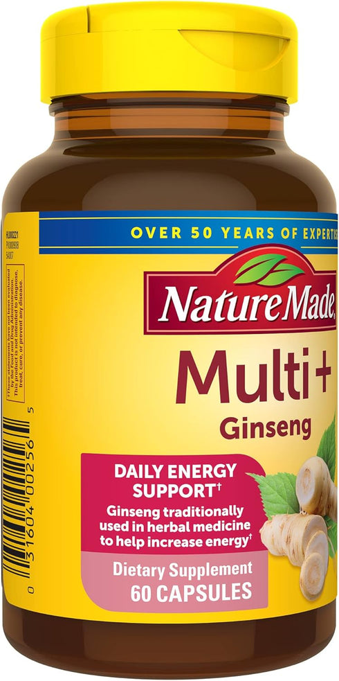 Nature Made Multi + Ginseng, Daily Energy Multivitamin for Adults, One Per Day Vitamin, 60 Capsules...