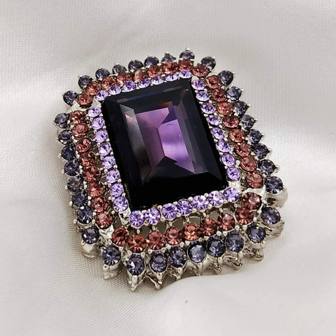 Victorian Vintage Style Embellishment Rectangle Shaped Purple Stone Brooch and Pin Art Deco Jewelry...