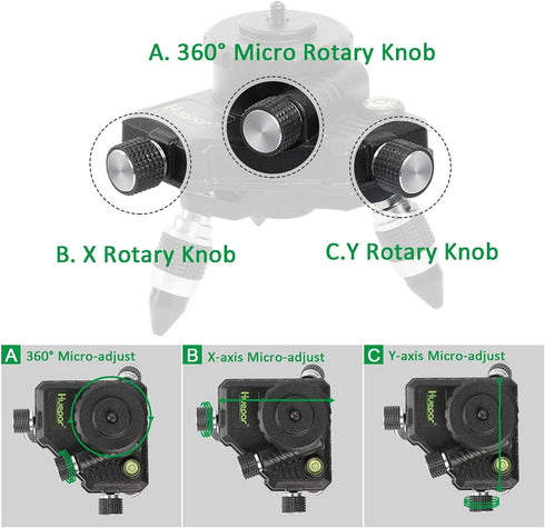 Huepar Laser Level Adapter, Metal 360-Degree Rotating Base for Laser Level Tripod Connector, 1/4’’ Threaded Mount and Horizontal Bubble, Micro-adj...