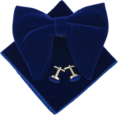 Justar Mens Pre-Tied Bow Tie Tuxedo Oversized Velvet Bowtie Cufflinks Hankie Combo Sets...