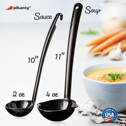 Soup and Sauce Ladle Set of 2 - Durable, Heat-Resistant Kitchen Utensils, Perfect for Serving & Cooking, Made in USA, Dishwasher Safe (Black)...