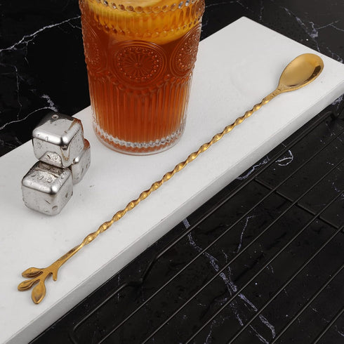 AnSaw 12-Inch Leaf Handle Bar Spoon,2-Pieces Long Handle Cocktail Mixing Stirrers,Stainless Steel,Gold...