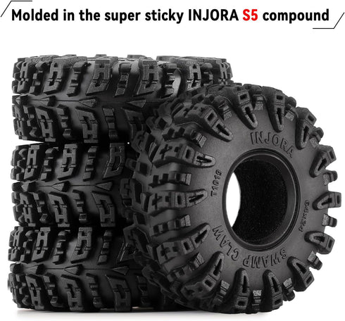 INJORA 1.0 Tires - S5 Swamp Claw Mud Terrain Tires for TRX4M AX24 SCX24 FCX24 1/18 1/24 RC Crawler Car,64 * 24mm,T1019...