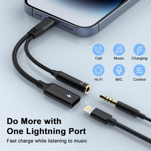 MTAKYI ?Apple MFi Certified 2-in-1 Lightning to 3.5mm Jack Headphone and Charger Cable Adapter,Earphones Converter Splitter Support Music+Charge+H...
