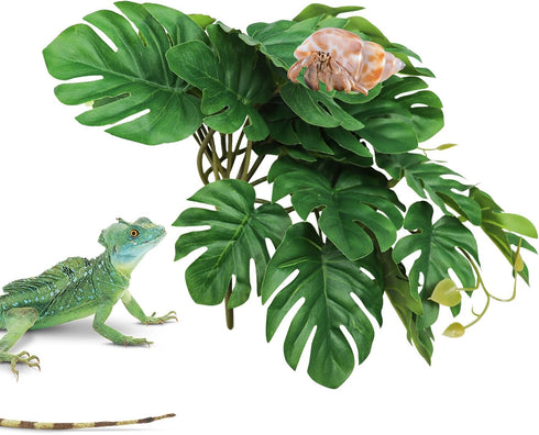 Hermit Crab Climbing Toy, Reptile Plants for Aquarium, Hanging Plastic Simulated Turtle Leaf Plant with Suction Cup, Reptile Tank Habitat Decor Ac...