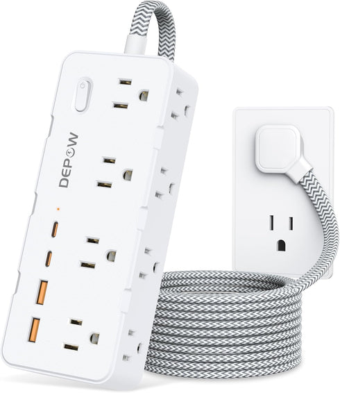 Power Strip Surge Protector, 5FT Braided Extension Cord with Multiple Outlets-8 AC Outlets 4 USB Ports (2 USB C), Flag Plug Charging Station, 1700...