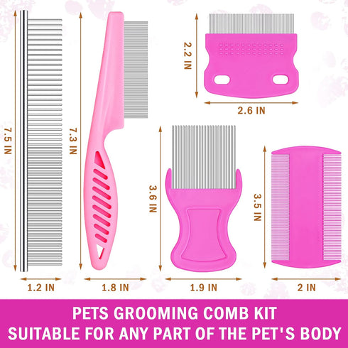 5 Pieces Dog Flea Comb Pets Grooming Comb Kit for Small Dogs Puppies Stainless Steel Teeth Dog Comb Tear Stain Remover Comb 2-in-1 Dog Combs with ...
