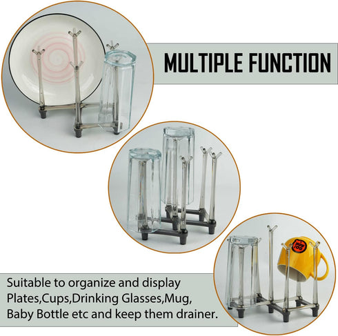 2 Pcs Cup Drying Racks Set, Retractable Drinking Glass & Baby Bottle Drainer Stand, PP Material Mug Draining Organizer, Kitchen Countertop Dishes ...