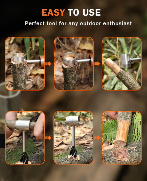 Bushcraft Hand Auger Wrench, Heavy-Duty Scotch Eye Wood Auger, Hand Auger Wood Drill, Manual Hole Maker Multitool with Leather Case for Camping, O...