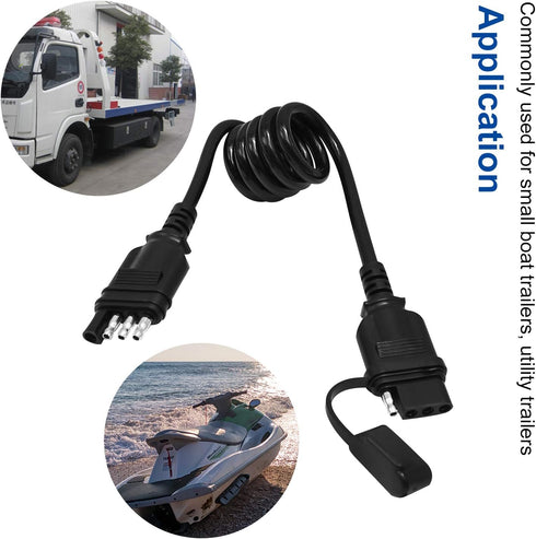 4 Pin Trailer Plug Extender Trailer Wire Extension Harness Quick-Connect Trailer Adapter Extender 4 Way Flat Male and Female Wiring Harness Adapte...