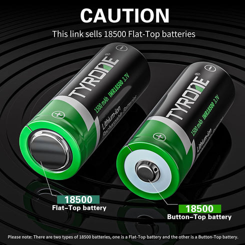 tyrone 18500 Rechargeable Battery, 3.7V 1500mAh Lithium Batteries for Flashlight, Solar Garden Light with Flat top 4 Pack...