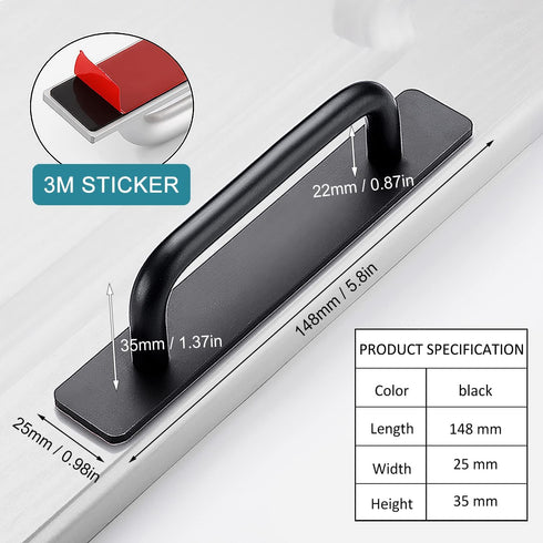 2Pcs Adhesive Cabinet Door Handles, Aluminum Alloy Stick on Shower Door Handle, Self Stick Pulls No Drilling for Kitchen Cabinet/Dresser/Drawer/Cl...
