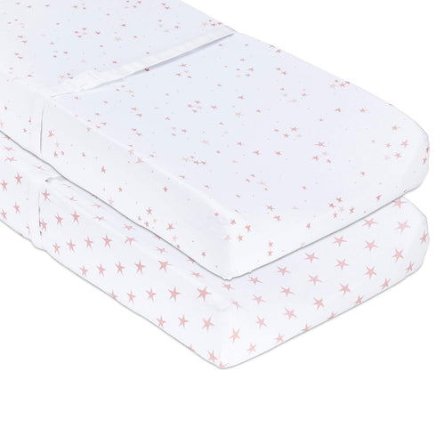 Changing Pad Cover - Cradle Sheet 100% Jersey Cotton 2 Pack for Baby Girl-Dusty Rose and Mauve Pink Stars...