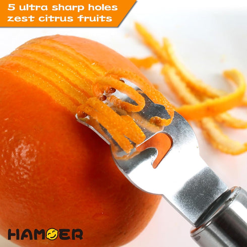 Grater Citrus Orange Lime Lemon Slicer with Channel Knife Stainless steel with non-slip rubber handle 2-pcs multi-tool set...