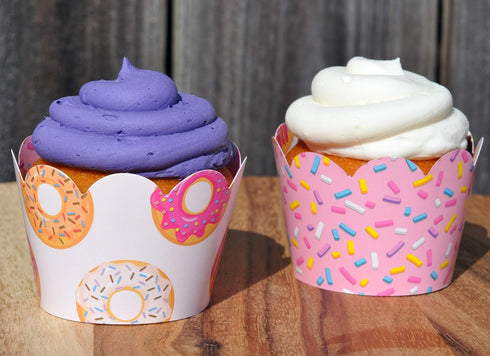 Donut Grow Up Doughnut Cupcake Wrappers for Kids birthday party supplies, two sweet celebrations, sprinkles. Set of 24 Reversible donut pattern to...