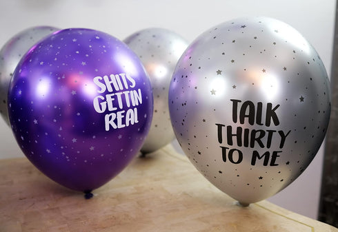 30th Birthday Purple Party Pack - 30th Birthday Banner, Balloon and Swirls Pack- Birthday Decorations - 30th Birthday Party Supplies, Favors and G...