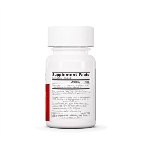 Protocol Vitamin D3 10,000 IU - Bone & Immune Support* - Dietary Supplement for Immunity & Bone Mineralization* - Extra Virgin Olive Oil - Non-GMO...