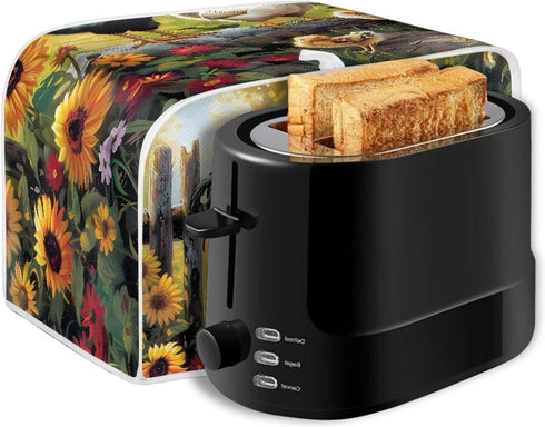 Sunflower Rooster Toaster Oven Covers for Kitchen Polyester Fabric Quilted Toaster Appliance Dust-proof Cover for Small Appliance Dust Cover and F...