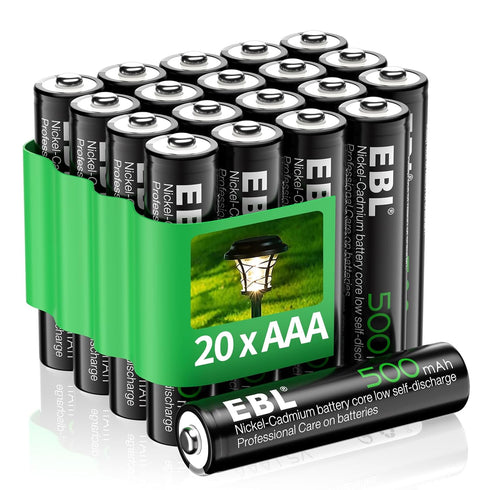 EBL Rechargeable AAA Batteries AAA Solar Battery for Outdoor Solar Lights Garden Light Replacement 1.2V 500mAh Battery AAA Size - 20 Packs...