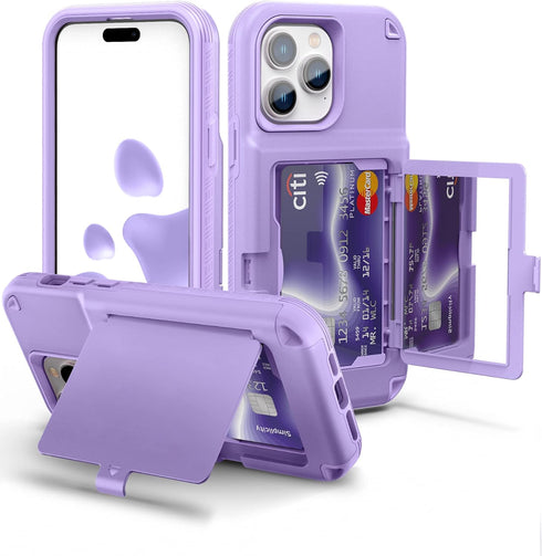 WeLoveCase iPhone 14 Pro Max Case for Women, Men Defender Credit Card Holder Cover with Hidden Mirror, Three Layer Shockproof Heavy Duty Protectio...
