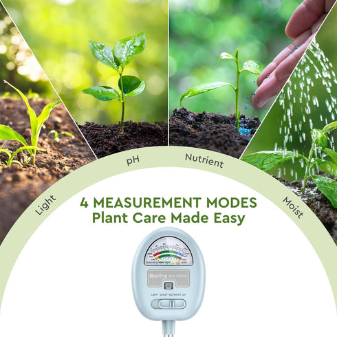 ?Upgraded ? 4-in-1 Soil Moisture Meter, Soil Ph Meter, Soil Tester for Moisture, Light,Nutrients, pH,Soil Ph Test Kit, Great for Garden, Lawn, Far...