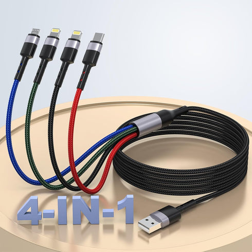 iPhone Charging Multi 4-in-1 USB Long Cable,3M/10Ft Nylon Braided Universal Phone Charger Cord USB C/Micro USB/Lightning*2 Connector Adapter for i...