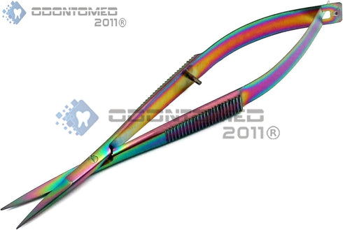 OdontoMed2011 4.5" Straight Stainless Steel Squeeze Scissors Multi Titanium Rainbow Color...