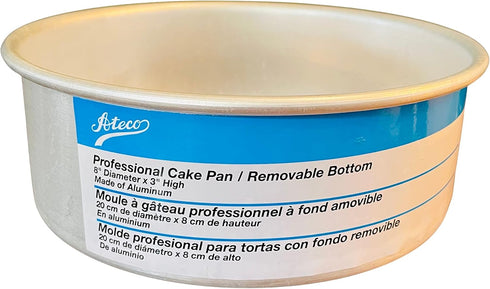 Ateco Aluminum Cake Pan with Removable Bottom, Round, 8 by 3-Inch, Silver...
