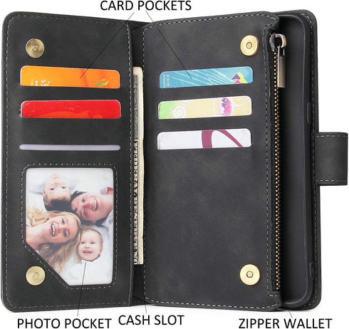 UEEBAI Wallet Case for Samsung Galaxy S10 Plus, PU Leather Wallet Magnetic Closure Handbag Zipper Pocket Cover Kickstand Card Slots with Hand Stra...