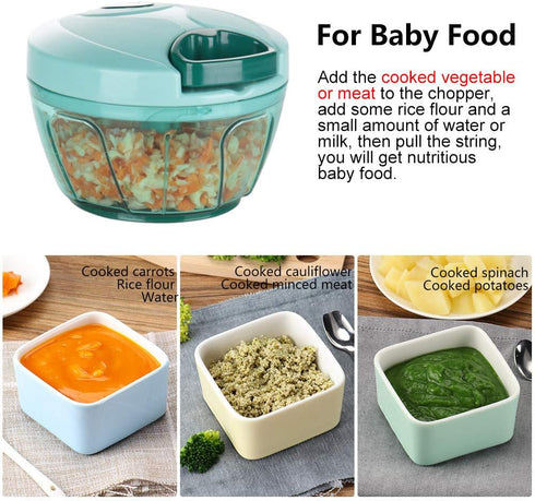 Ourokhome Manual Food Processor Vegetable Chopper, Portable Hand Pull String Garlic Mincer Onion Cutter for Veggies, Ginger, Fruits, Nuts, Herbs, ...